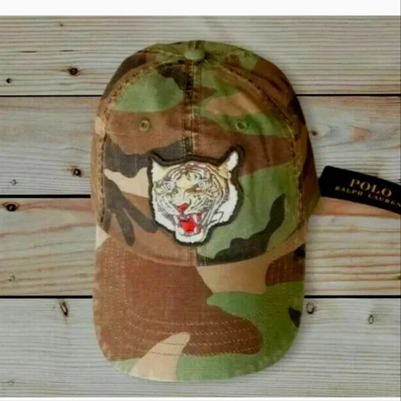 Polo Ralph Lauren CAMO TIGER PATCH Baseball Ball Cap Hat One Size NWT